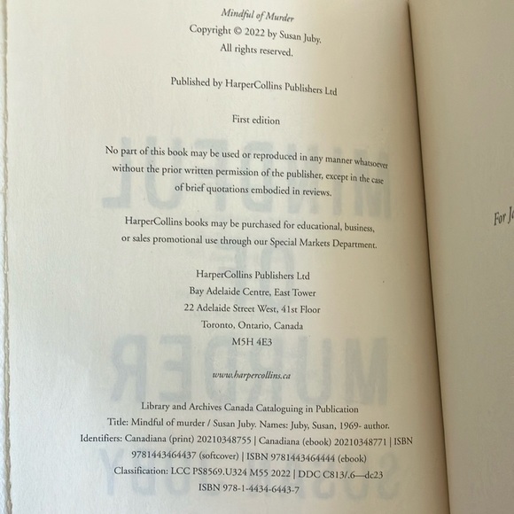 Book: Mindful of Murder Novel by Susan Juby ( BC - Canada author) - Picture 6 of 10